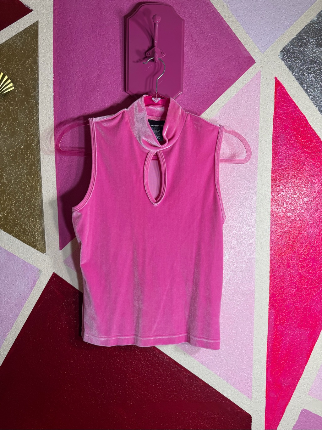 No Boundaries Pink Velvet Keyhole Mock Neck Tank Top Juniors Medium Y2k